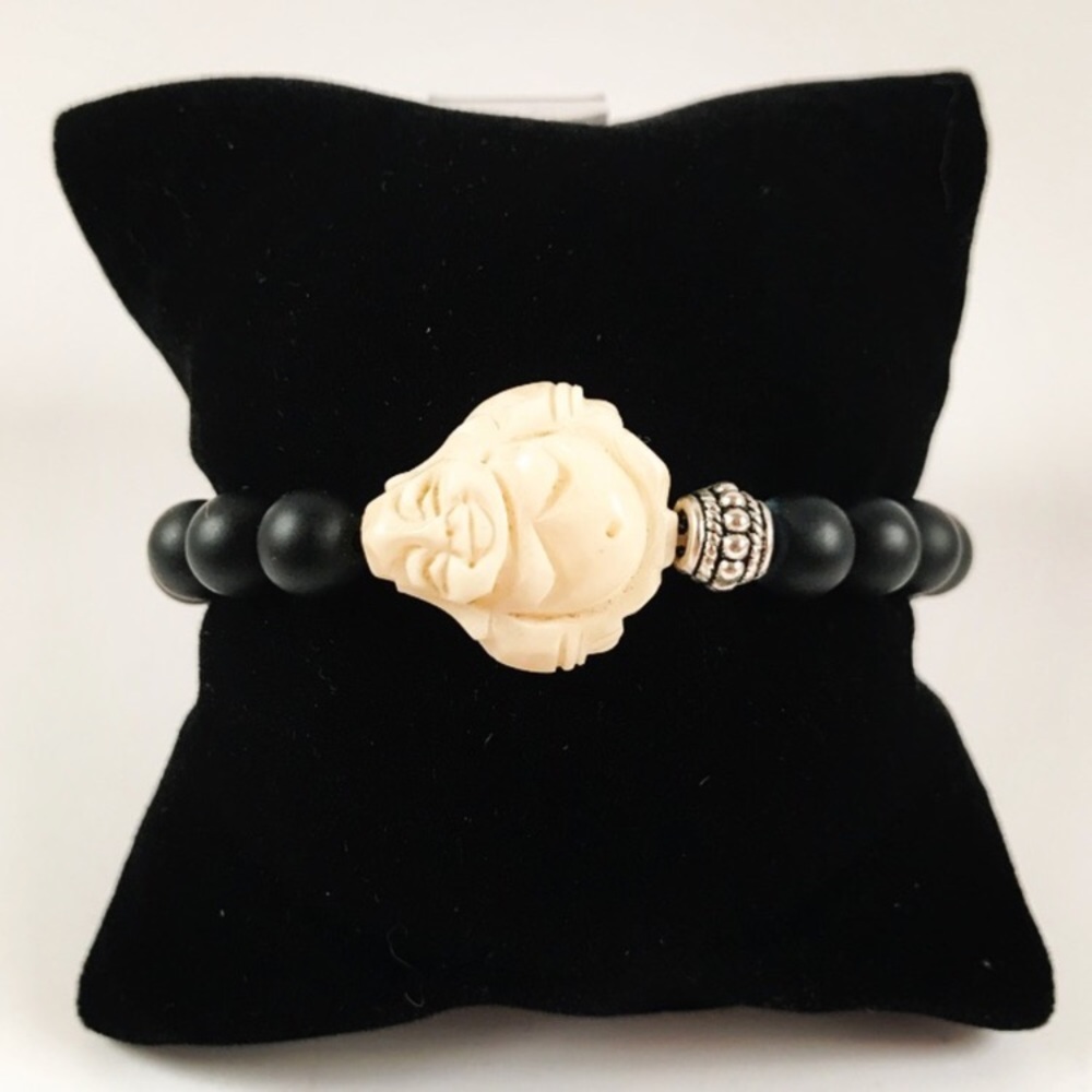 Genuine onyx & white turquoise buddha bracelet - Picture 7 of 8